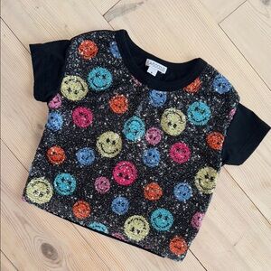 Flapdoodles Sequin T-shirt with smiley face pattern